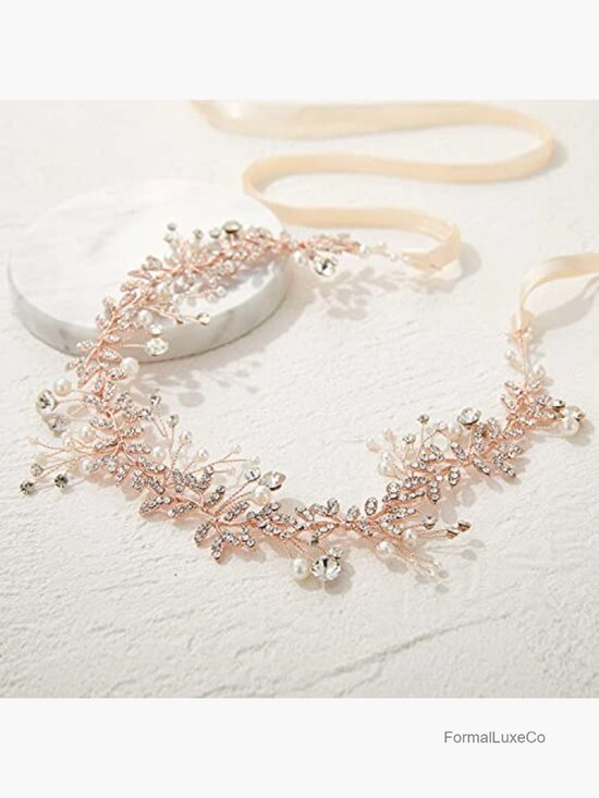 Crystal Bridal Headpiece Rose Gold Wedding Hair Vine Rhinestone Hair Band main image 5